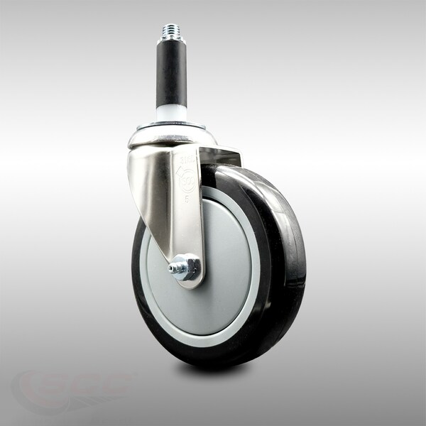 5 Inch 316SS Black Polyurethane Wheel Swivel 7/8 Inch Expanding Stem Caster